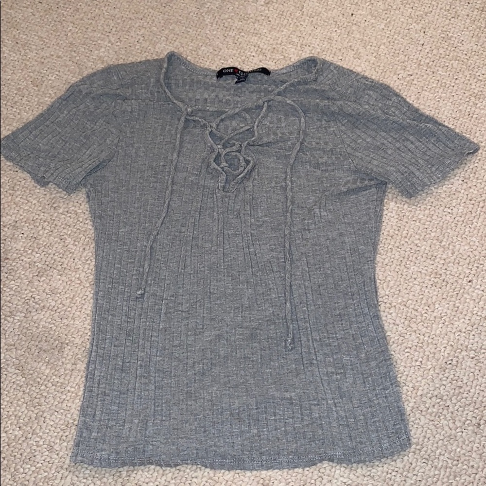 Gray Lace up Top